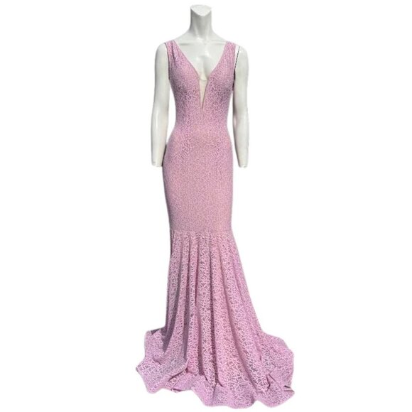 Jovani Dresses & Skirts - Jovani Lace Mermaid V-Neck Maxi Gown Lilac Size 4 NWT Style 42784